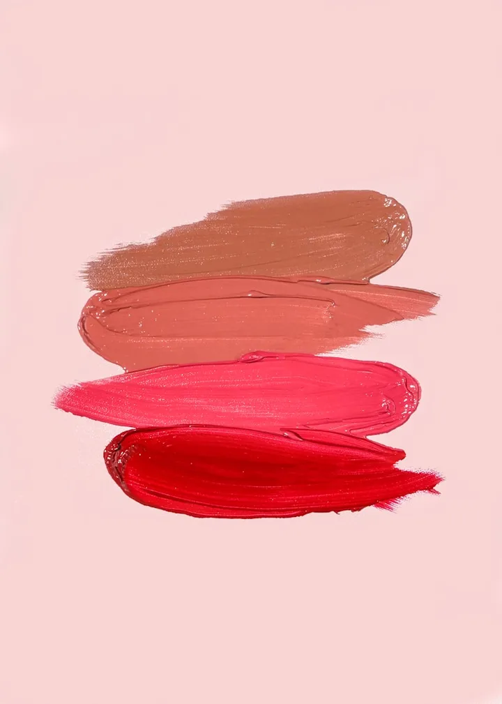 Drei Make-up-Farbstriche auf roséfarbenem Grund